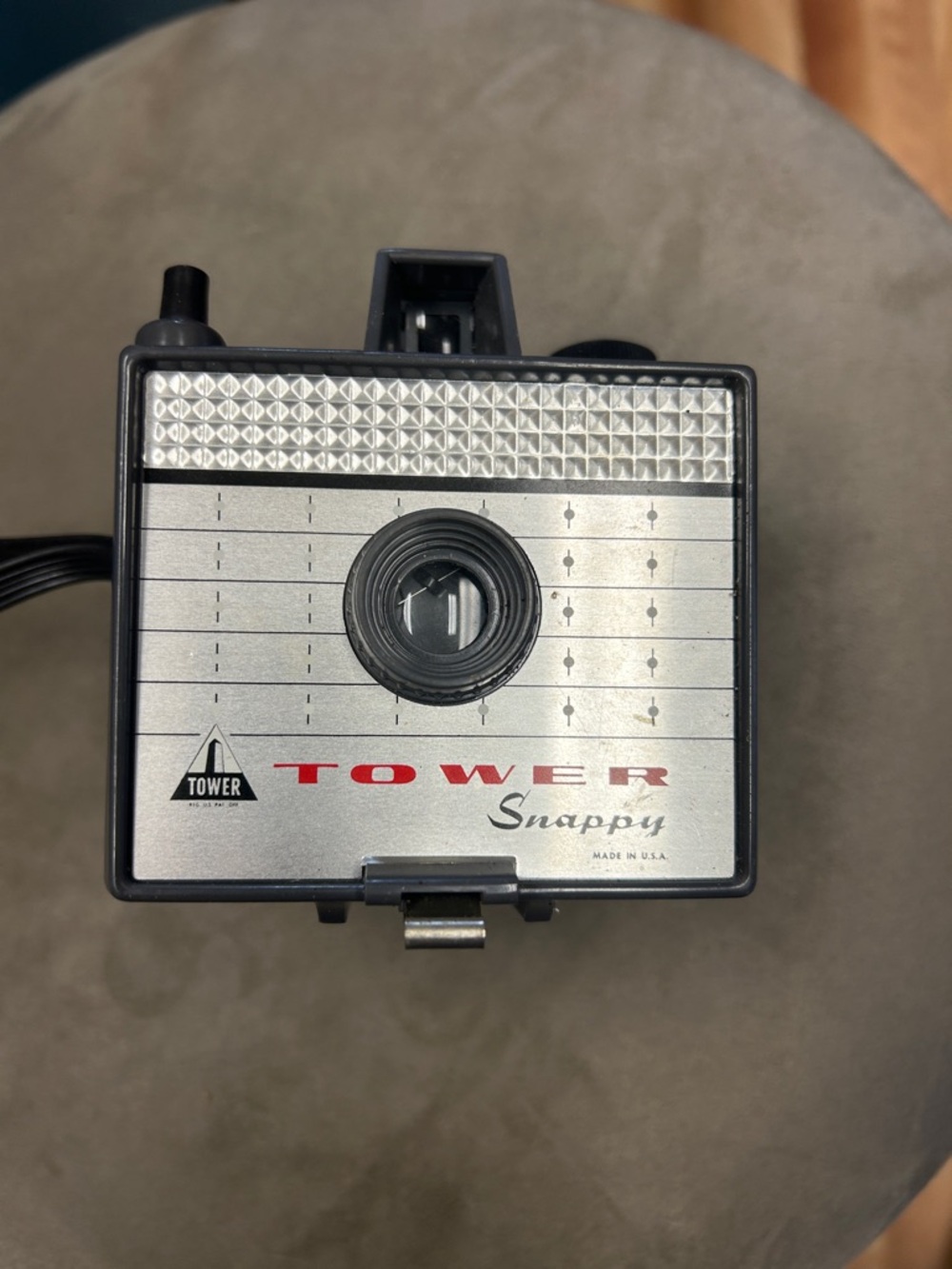 Kodak Tower Snappy Box Camera in Gray and Silver with Red Logo 1950-60’s